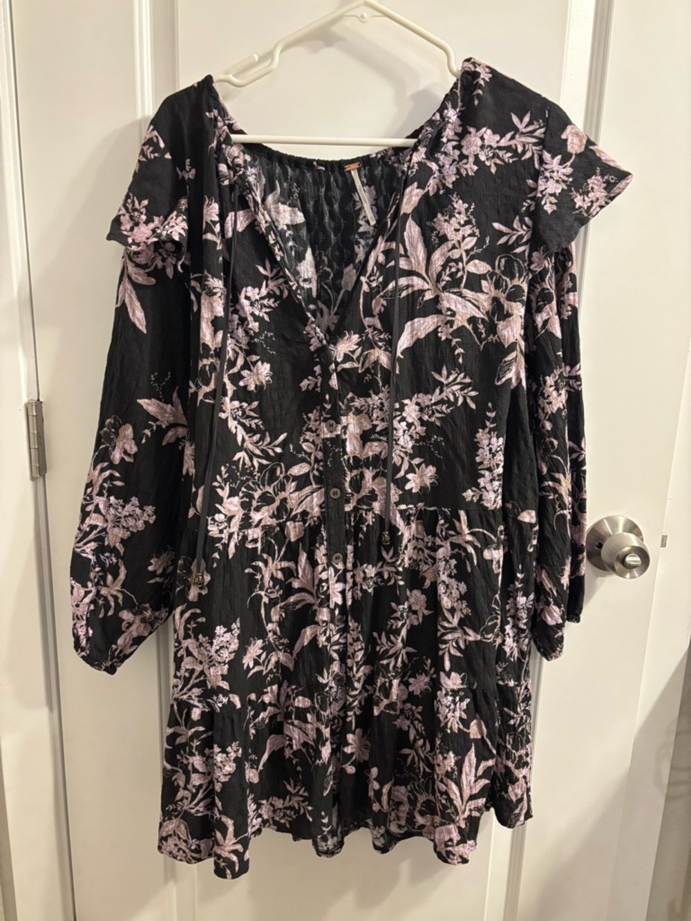 Free People Black Dress with Lilac Floral Print - Long Sleeve